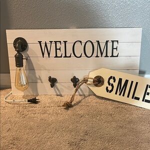 Farmhouse Decor - 2pc - Key Hook and Smile Tag